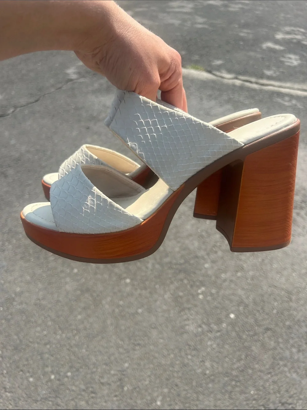 Women's Maurice’s White Textured Platform Heel Sandals